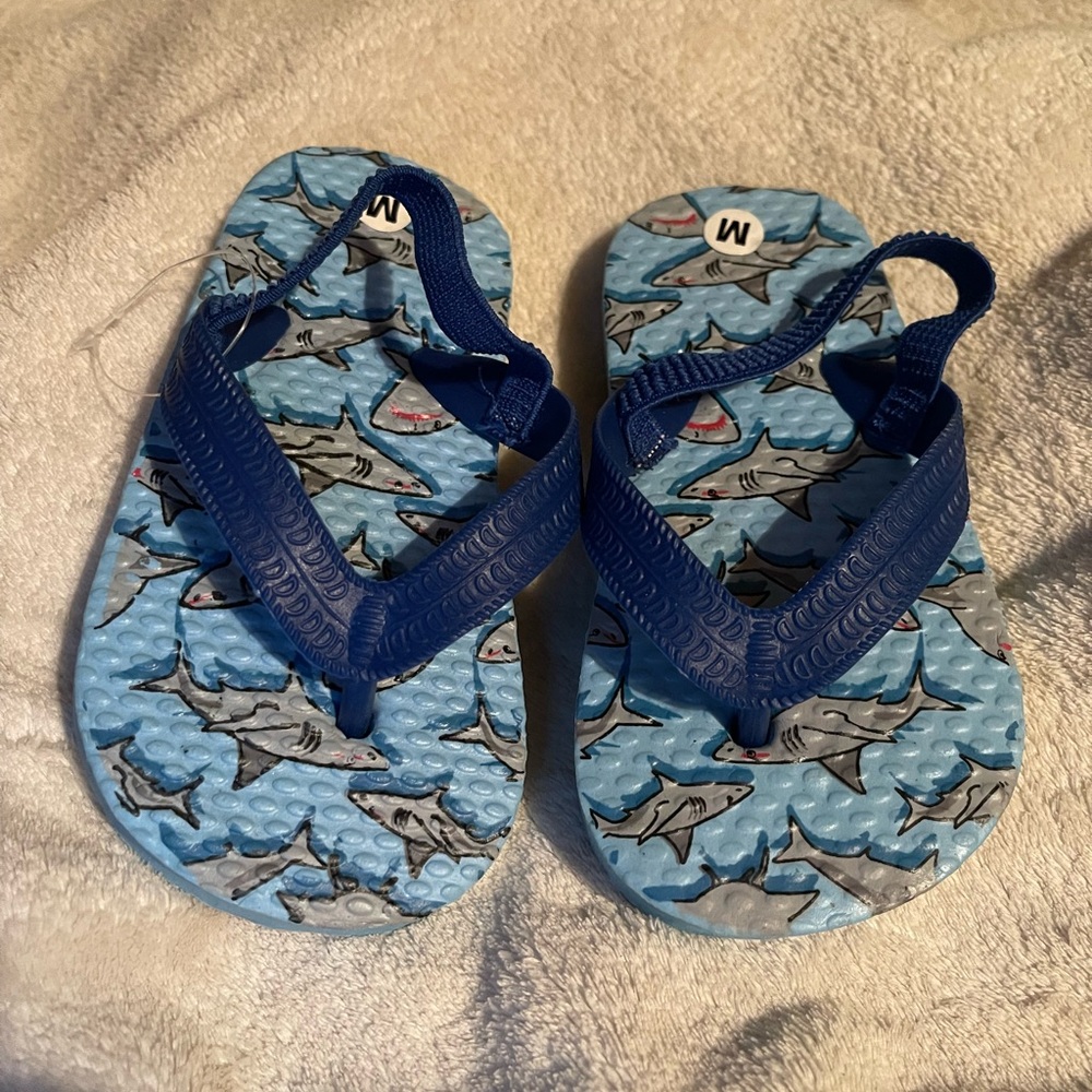 Blue Shark Print Kids Flip Flops 5.5